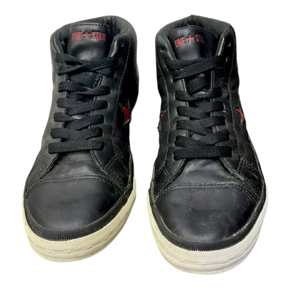 ⭐️ Converse One Star Black Leather Mid Sneakers Size 10 Red Star Retro - Picture 2 of 7